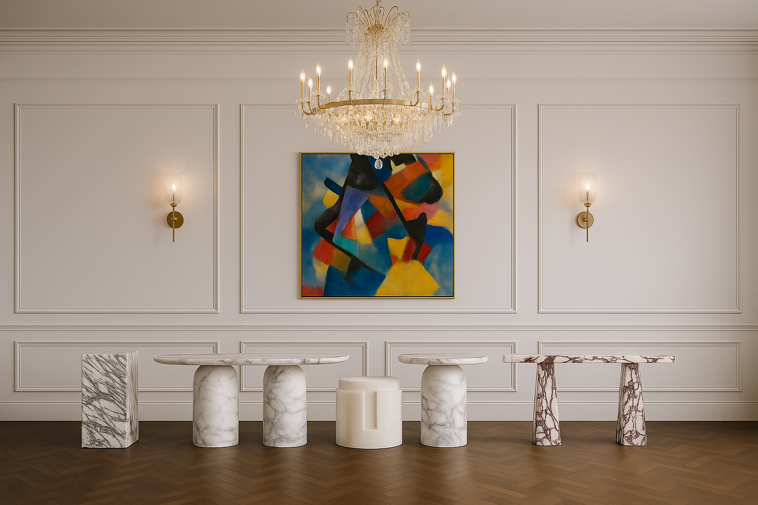 Fulham Stone Calacatta Viola marble dining table with sculptural base
